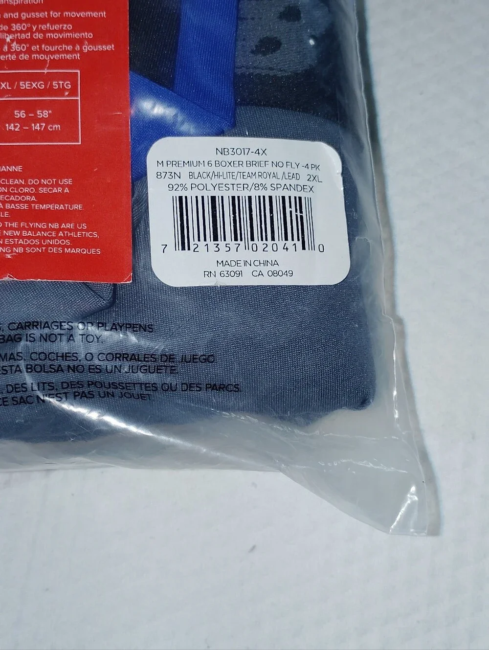 New Balance Men's 4-Pack Performance Boxer Briefs 2XL Black Blue Gray